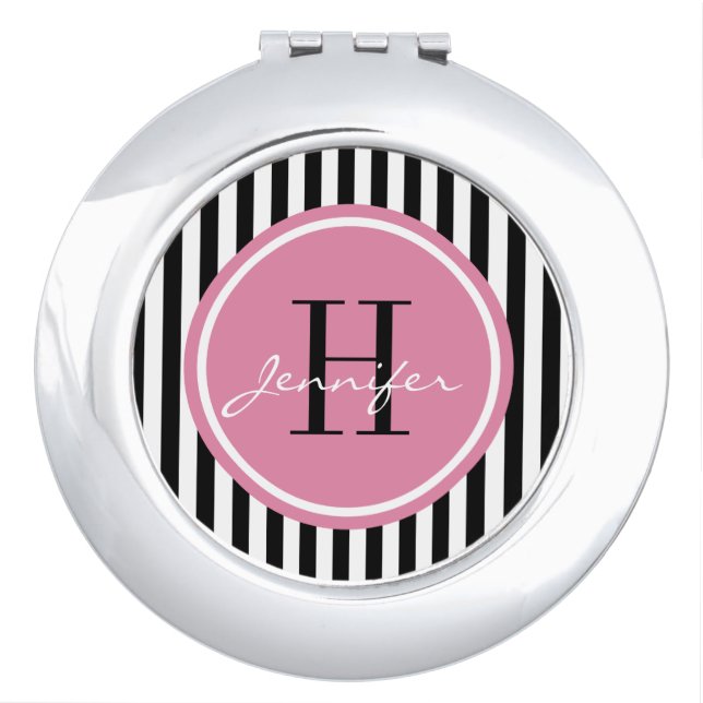 Trendy Stripes Personalized Compact Mirror (Front)