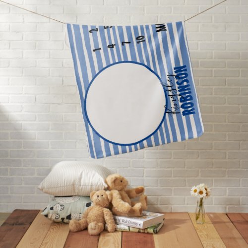 Trendy Stripey Month Milestone  Blue Baby Blanket