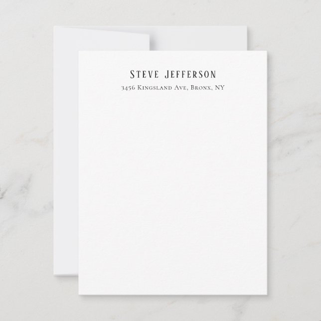 Trendy Style Elegant Minimalist Plain Black White Note Card (Front)