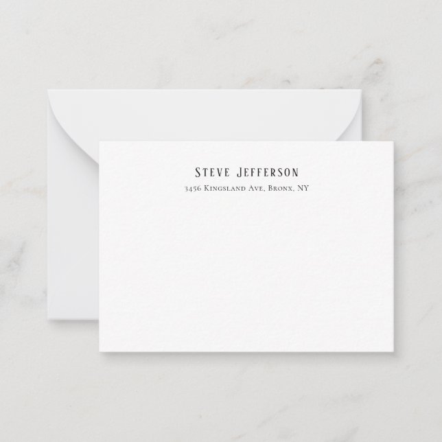 Trendy Style Elegant Minimalist Plain Black White Note Card (Front)