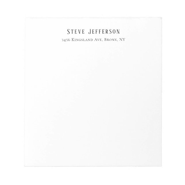 Trendy Style Elegant Minimalist Plain Black White Notepad (Front)