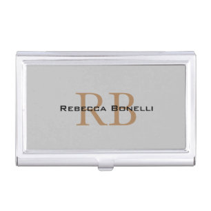 Trendy Style Monogram Minimalist Plain Add Name Business Card Case
