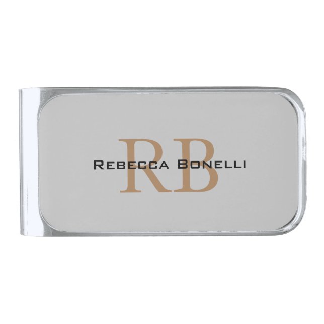 Trendy Style Monogram Minimalist Plain Add Name Silver Finish Money Clip (Front)