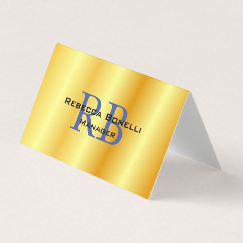 Trendy Style Monogram Minimalist Plain Gold Color Business Card