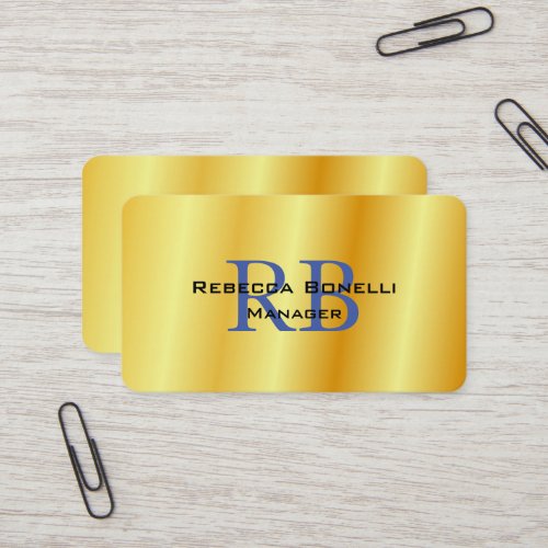 Trendy Style Monogram Minimalist Plain Gold Color Business Card