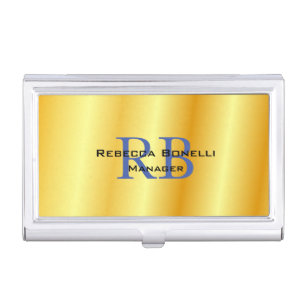 Trendy Style Monogram Minimalist Plain Gold Color Business Card Case