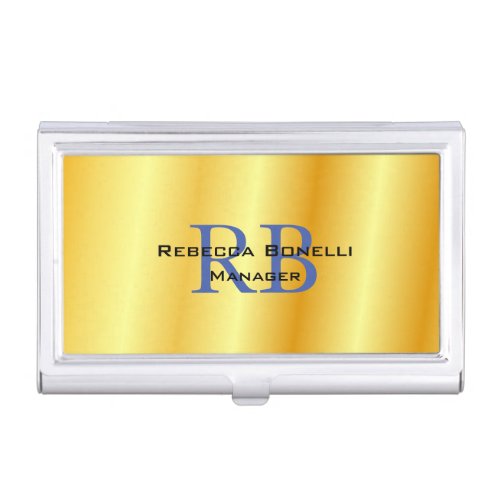 Trendy Style Monogram Minimalist Plain Gold Color Business Card Case