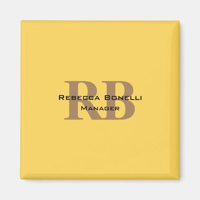 Trendy Style Monogram Minimalist Plain Yellow Magnet (Front)
