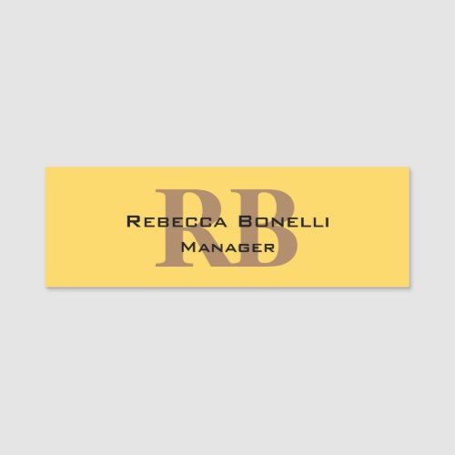 Trendy Style Monogram Minimalist Plain Yellow Name Tag