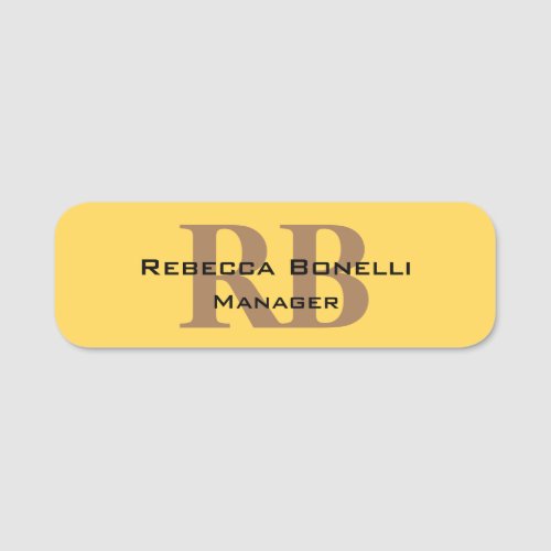 Trendy Style Monogram Minimalist Plain Yellow Name Tag