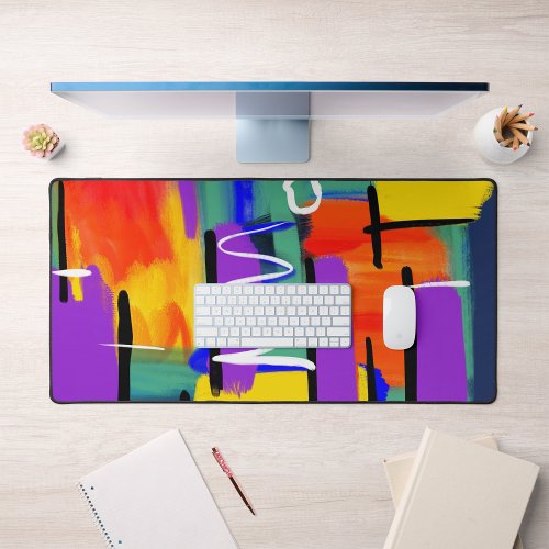 Trendy Stylish Abstract Colorful Artwork Rainbow Desk Mat