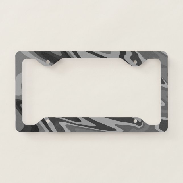 Trendy stylish black and white Abstract wavy  License Plate Frame (Front)