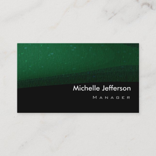 Trendy Stylish Black Green Business Card (Front)