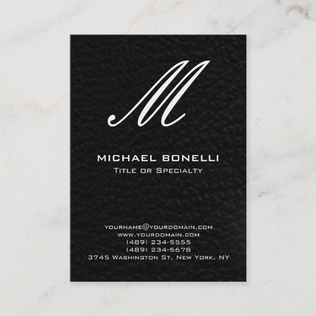 Trendy stylish black & white calligraphy monogram business card (Front)