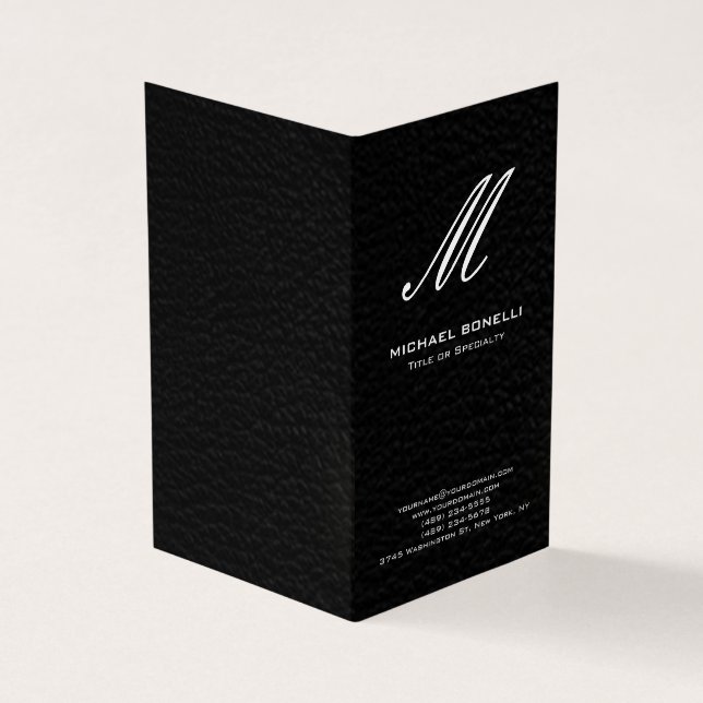 Trendy stylish black & white calligraphy monogram business card (Outside)