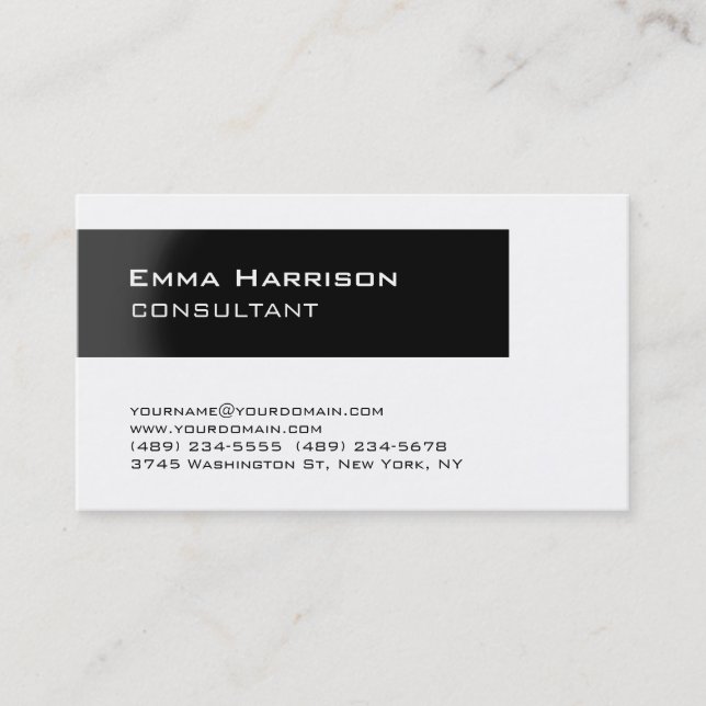 Trendy Stylish Black White Consultant Business Card (Front)