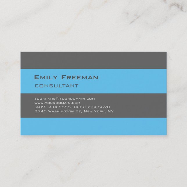 Trendy Stylish Blue Grey Professional Consultant Business Card (Front)