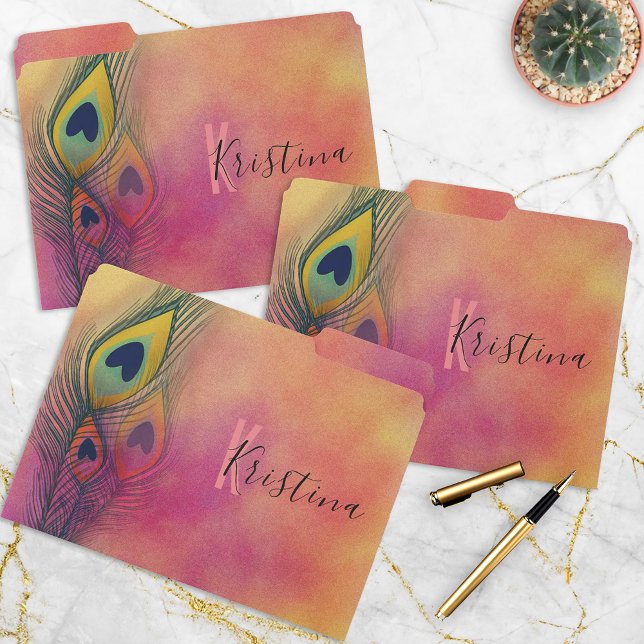 Trendy Stylish Boho Illustrated Peacock Feathers File Folder (Creator Uploaded)