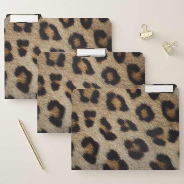 Trendy stylish bold leopard fur animal print fun file folder (Set)