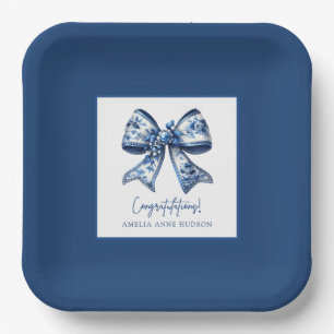 Trendy Stylish Bow Blue Graduation Party Paper Plates