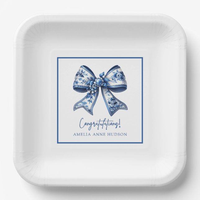 Trendy Stylish Bow Graduation Party Paper Plates (Front)