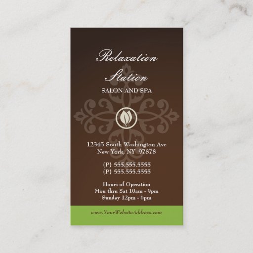 Customizable Trendy stylish brown green damsk spa business card