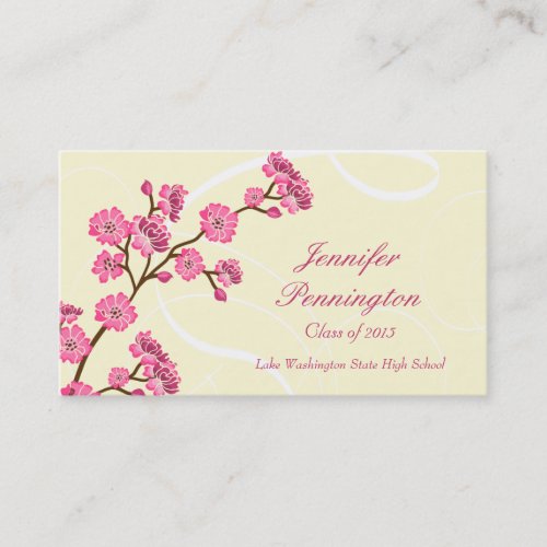 Trendy stylish cherry blossom graduation name card business card template