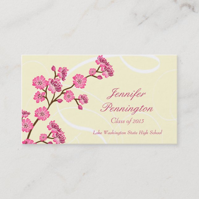 Trendy stylish cherry blossom graduation name card (Front)