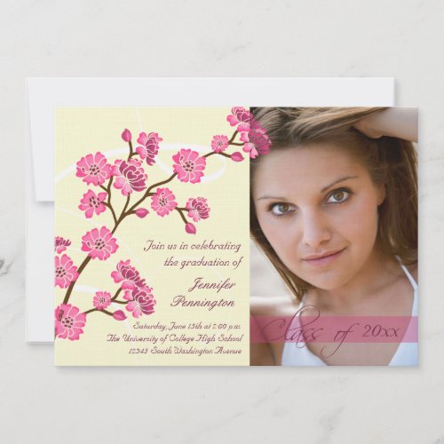 Trendy stylish cherry blossom photo graduation personalized announcement