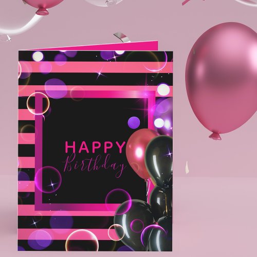 Trendy Stylish Chic Pink And Black Happy Birthday Card