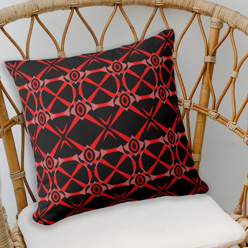 Trendy Stylish Chic Red Pink Black Op Art Pattern Throw Pillow