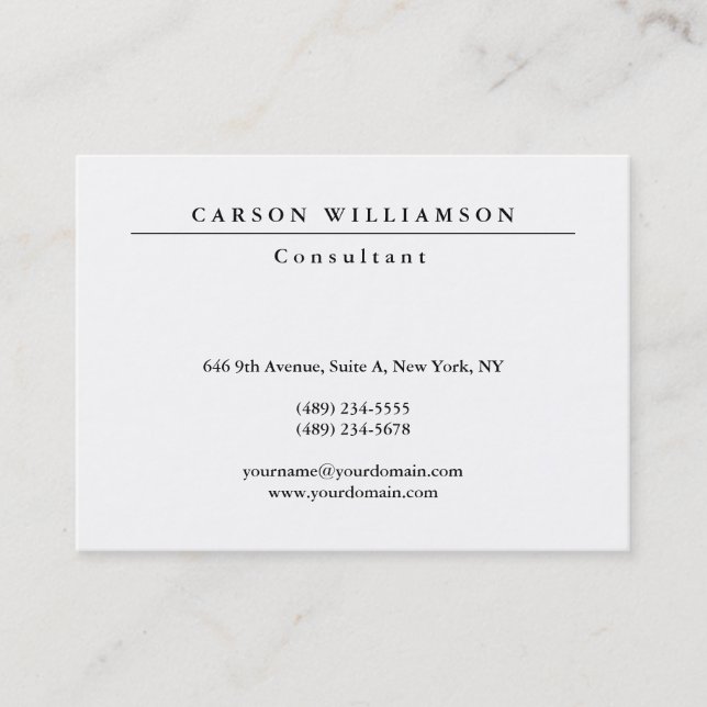 Trendy Stylish Classic White Professional Business Card (Front)