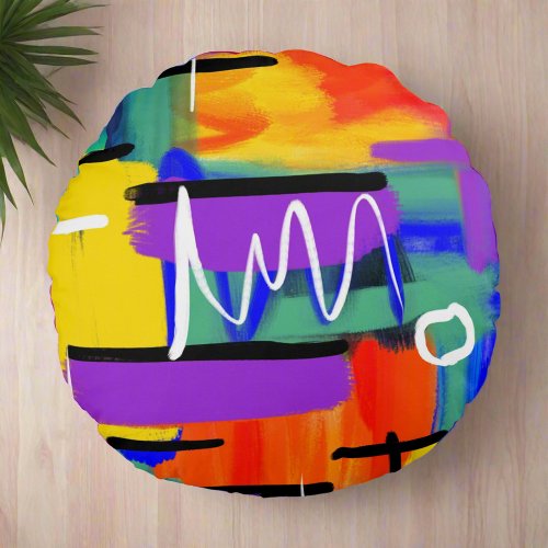 Trendy Stylish Colorful Abstract Artwork Rainbow Round Pillow