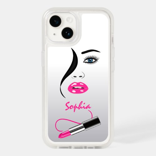 Trendy Stylish Face and Pink Lipstick Kiss Mirror OtterBox iPhone 14 Case