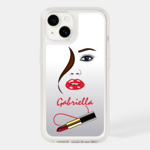Trendy Stylish Face and Red Lipstick Kiss Mirror OtterBox iPhone 14 Case