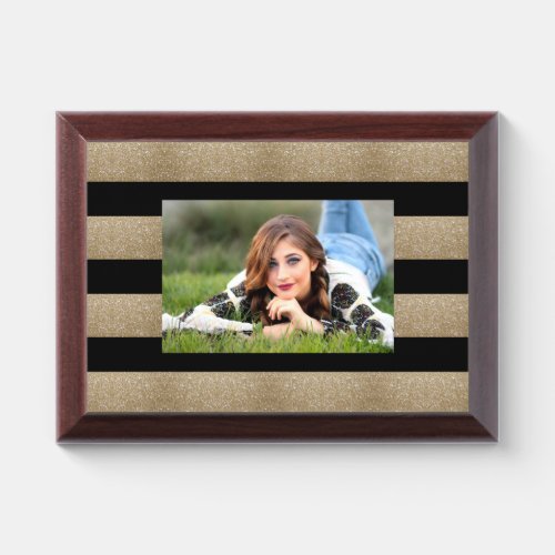 trendy stylish geometric black and gold stripes award plaque