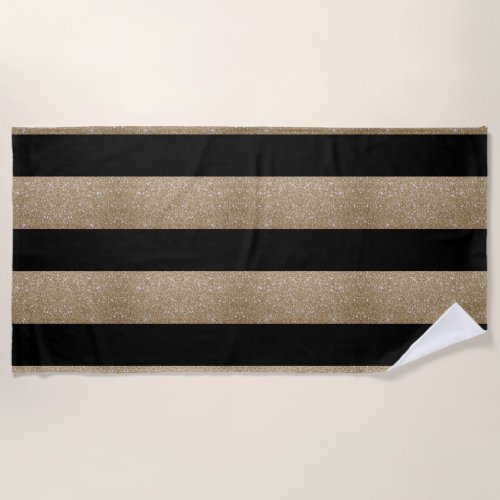 trendy stylish geometric black and gold stripes beach towel