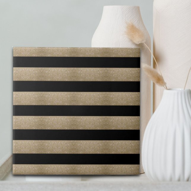 trendy stylish geometric black and gold stripes ceramic tile (trendy stylish geometric black and gold stripes ceramic tile)