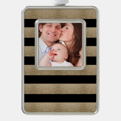 trendy stylish geometric black and gold stripes christmas ornament