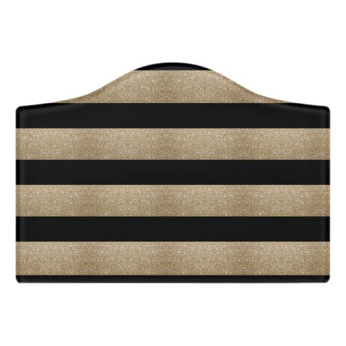 trendy stylish geometric black and gold stripes door sign