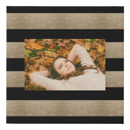 trendy stylish geometric black and gold stripes faux canvas print