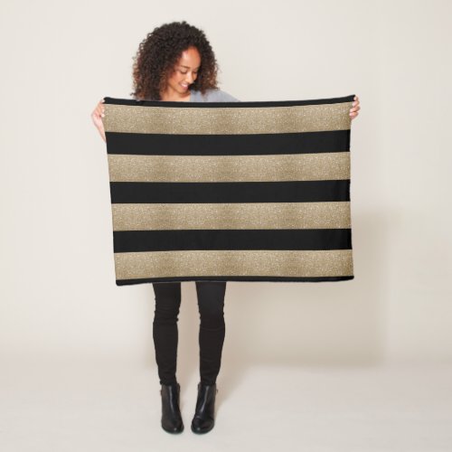 trendy stylish geometric black and gold stripes fleece blanket