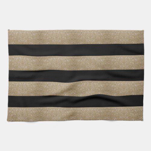 trendy stylish geometric black and gold stripes kitchen towel