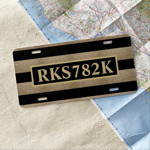 trendy stylish geometric black and gold stripes license plate