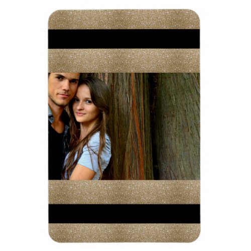 trendy stylish geometric black and gold stripes magnet