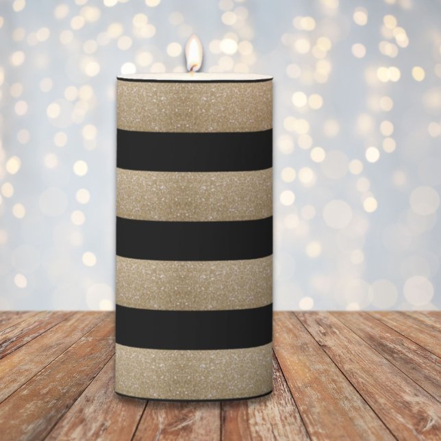 trendy stylish geometric black and gold stripes pillar candle (trendy stylish geometric black and gold stripes pillar candle)
