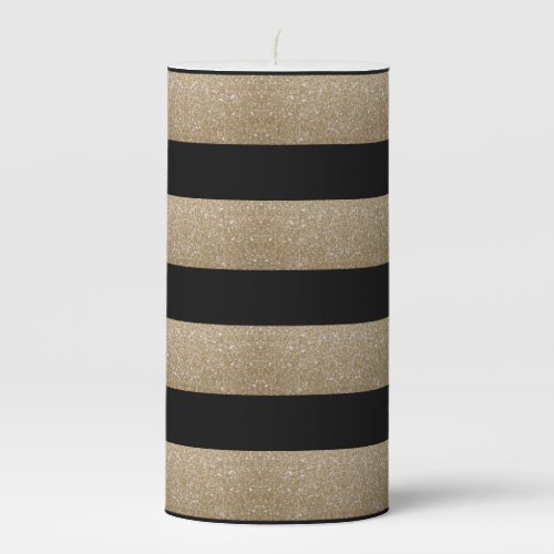 trendy stylish geometric black and gold stripes pillar candle