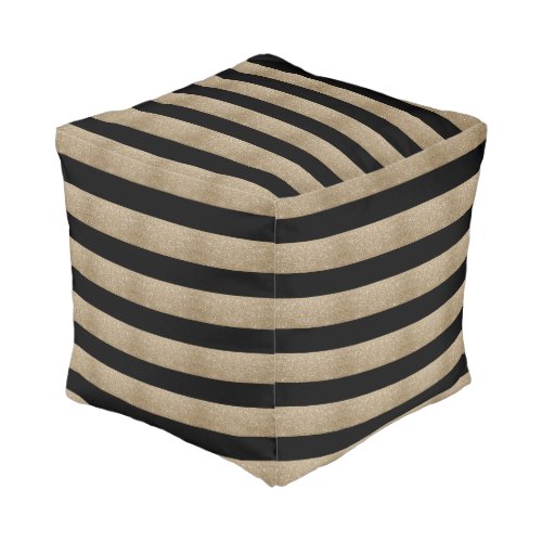 trendy stylish geometric black and gold stripes pouf