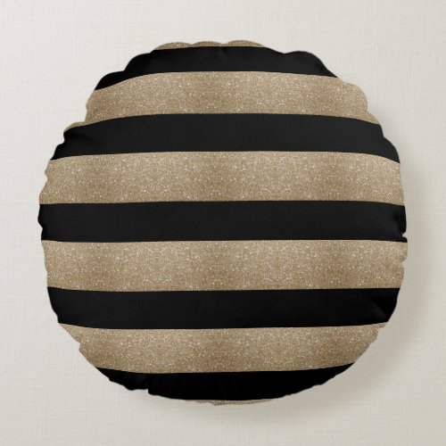 trendy stylish geometric black and gold stripes round pillow