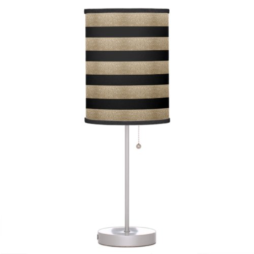 trendy stylish geometric black and gold stripes table lamp